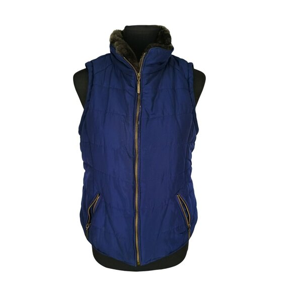 Copper Key Navy Blue Fur Collar Girl's Size Large Style CJ5089FXW1 Puffer Vest - Picture 1 of 9